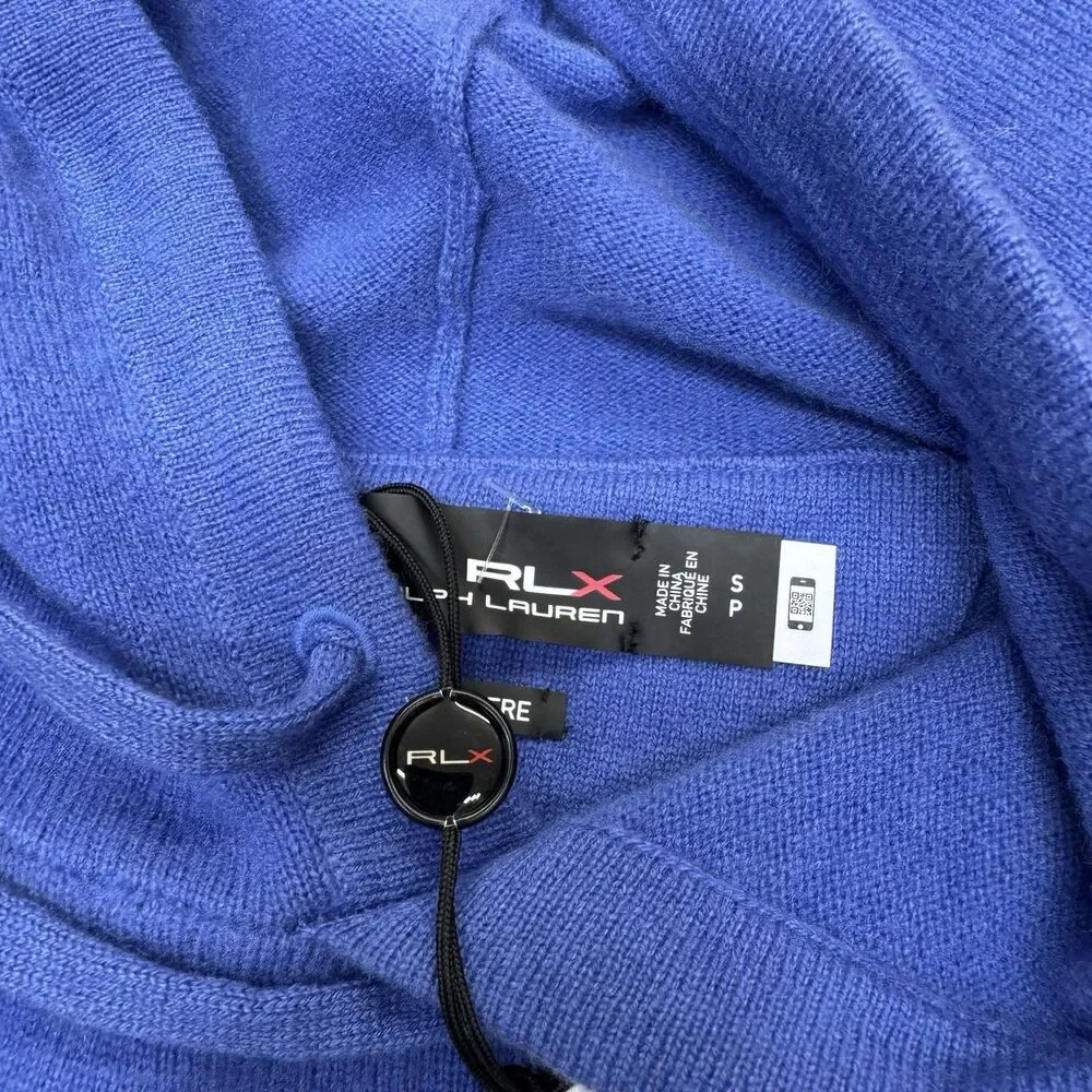 NEW RLX Ralph Lauren Golf 10/15 Washable Cashmere Hooded Sweater Blue SM